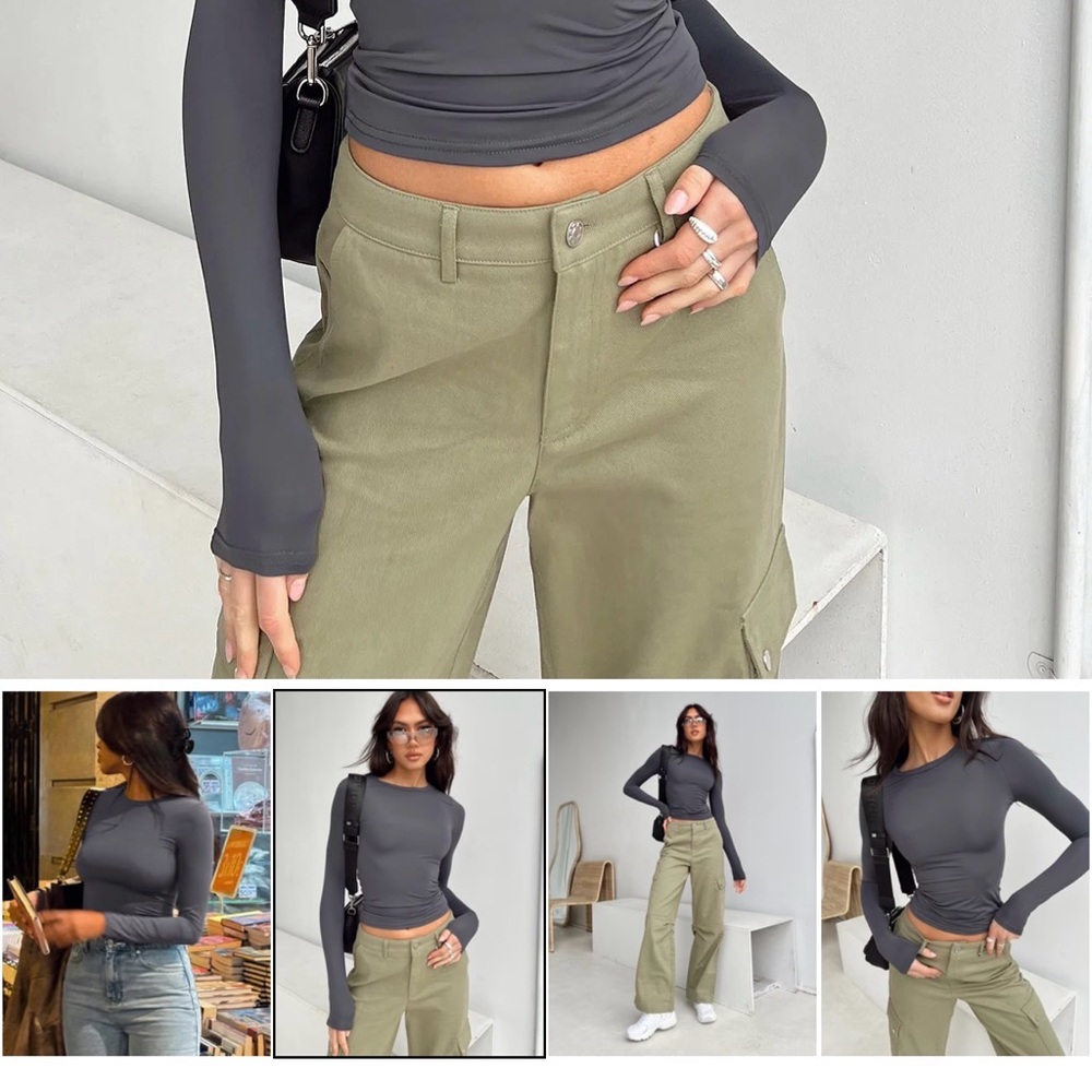 Princess Polly Charcoal Long Sleeve Tees